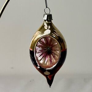 Vintage 4" Indent Mercury Glass Teardrop Ornament Black, Gold and Pink Poland
